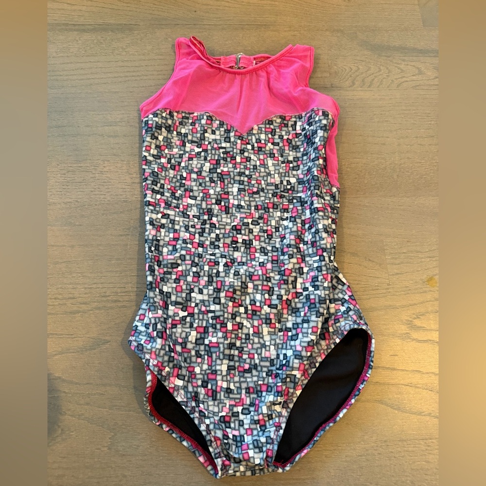 Pink Multi-Color Geometric Print Dance Leotard